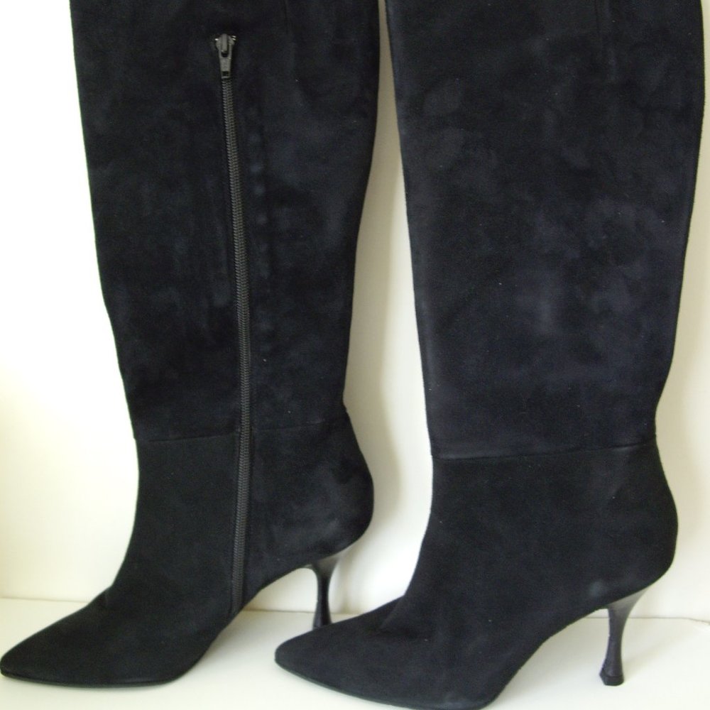 Delman Fedora Black Suede High Heel Boots/Size 8M/$598 RETAIL!/NEW/NEVER WORN!
